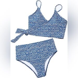 Womens Tie Front High Waist Bottom 2 Piece V Neck Floral Swimsuit size S